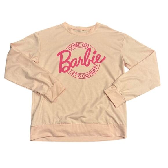 Barbie Tops - Women's Barbie graphic long sleeve pink crew neck shirt Spell out logo